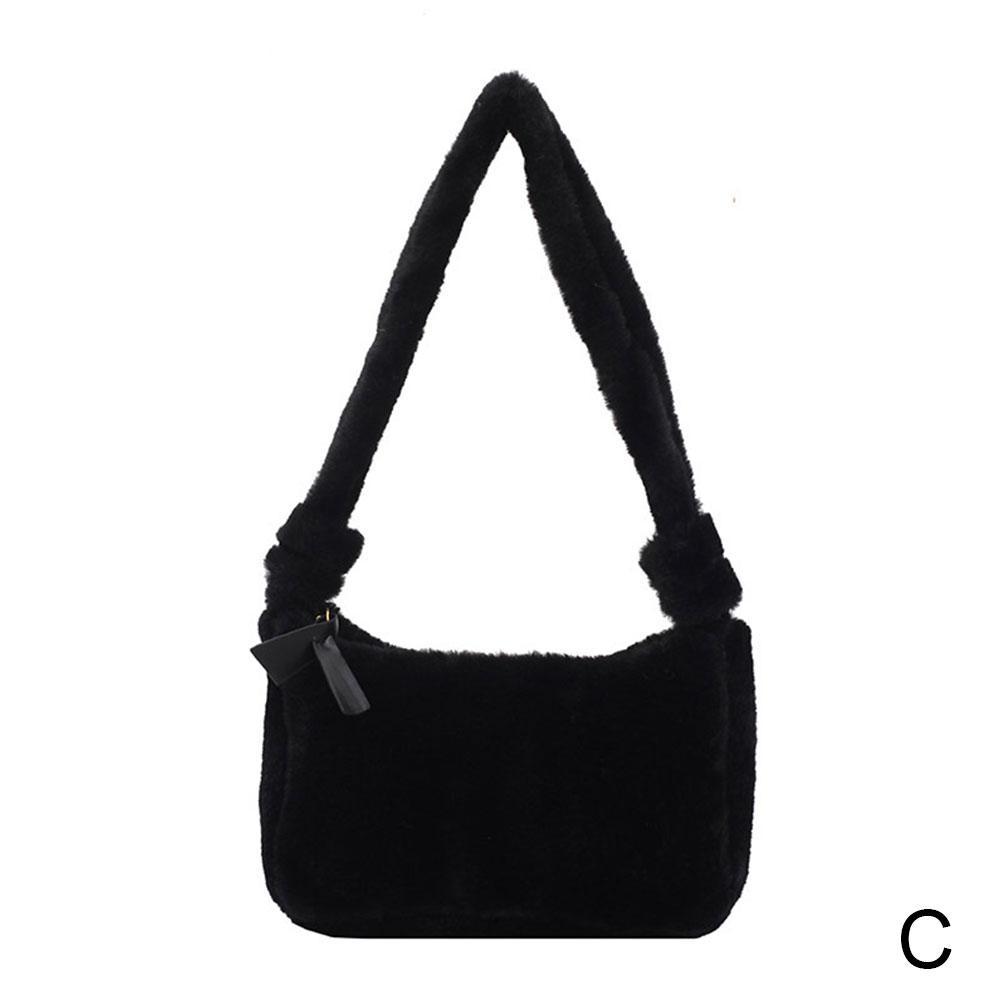 Mode Pluizige Schoudertassen Voor Vrouwen Solid Warme Zachte Vrouwelijke Handtas Herfst Zak Zakken Onderarm Pluche Winter Kleur Bont j2G5: C