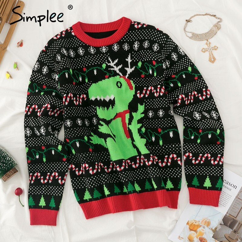 Simplee o-neck herr dam jultröja vinter jultomten xmas tree renmönstrad tröja plus size matchad tröja