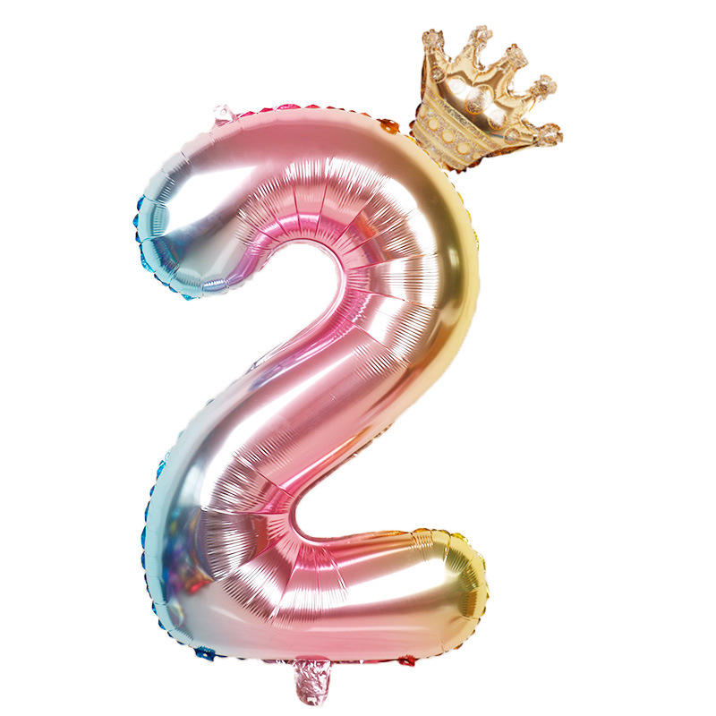 32 inch Rainbow Gradient Crown Digital Aluminum Film Balloon Baby's Birthday Party Decoration Balloon: iridescent