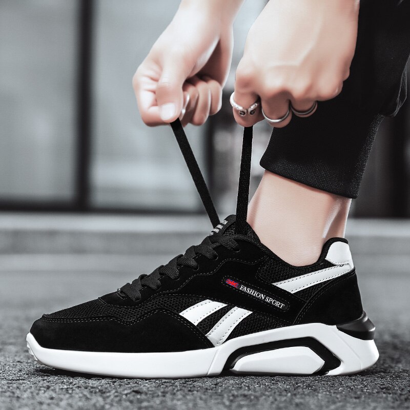 Men's Breathable Mesh Sneakers Spring Old Shoes Black/white Mens Shoes Casual Shoes for Men Low Lace-up Comfortable
