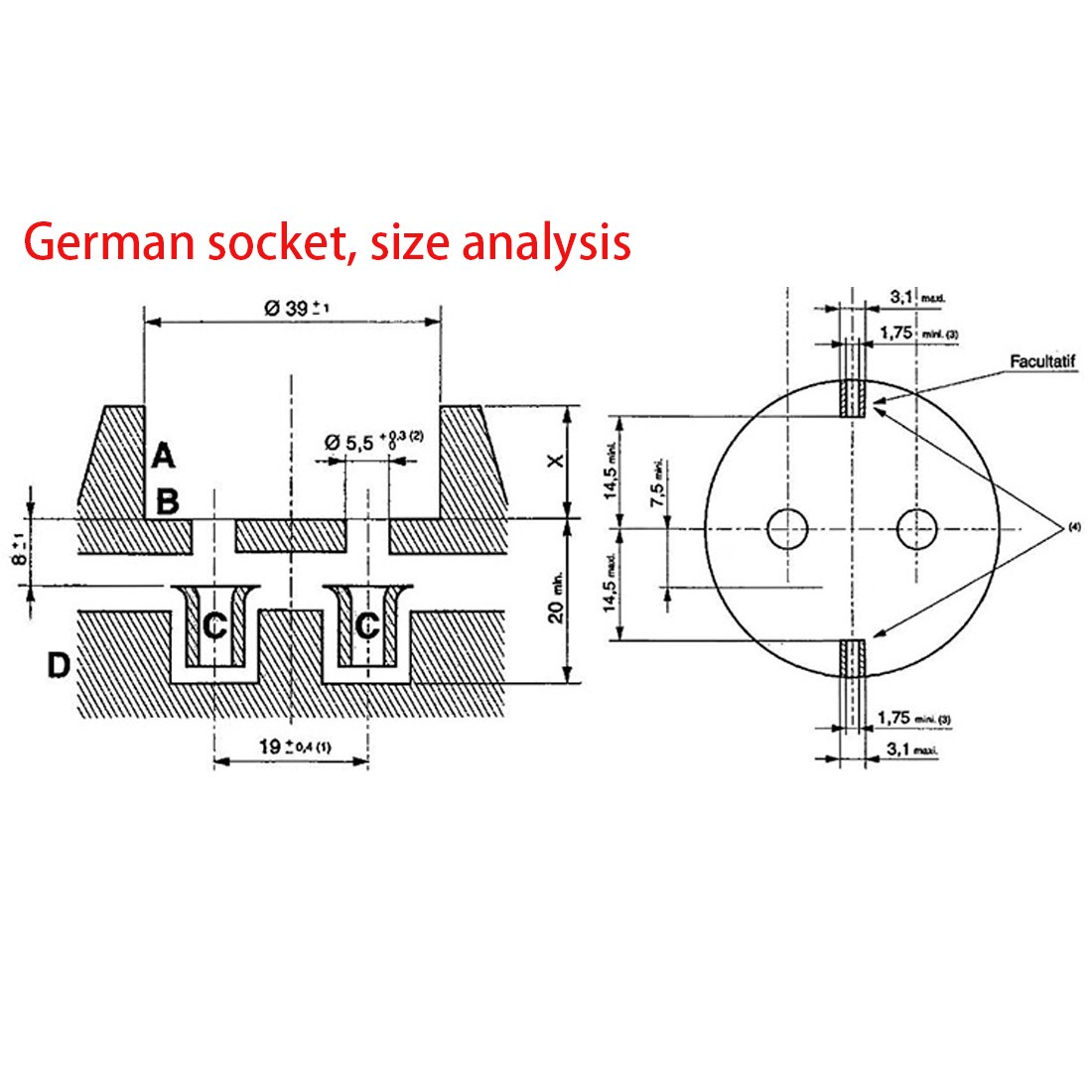 EU Type 35mm Wall Power Socket PC Panel Electrical Plug Electrical Outlet AC Power Socket 16A 250V