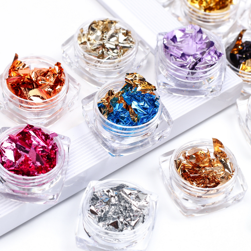 1 Box Nail Art Sticker Kleurrijke Onregelmatige Folies Papier Goud 3D Flakies Manicure Nail Art Diy Decoratie Accessoires