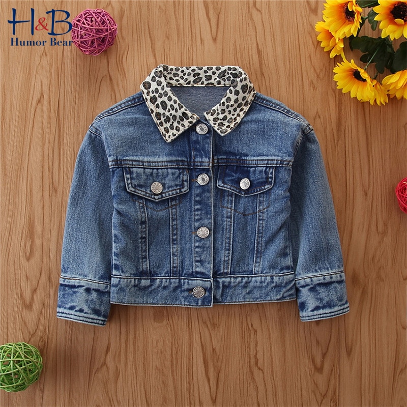 Humor Bear Autumn & Winter Fashionable Girls' Jacket Autumn Style Girl'S Colorblock Leopard Denim Jacket Clothing