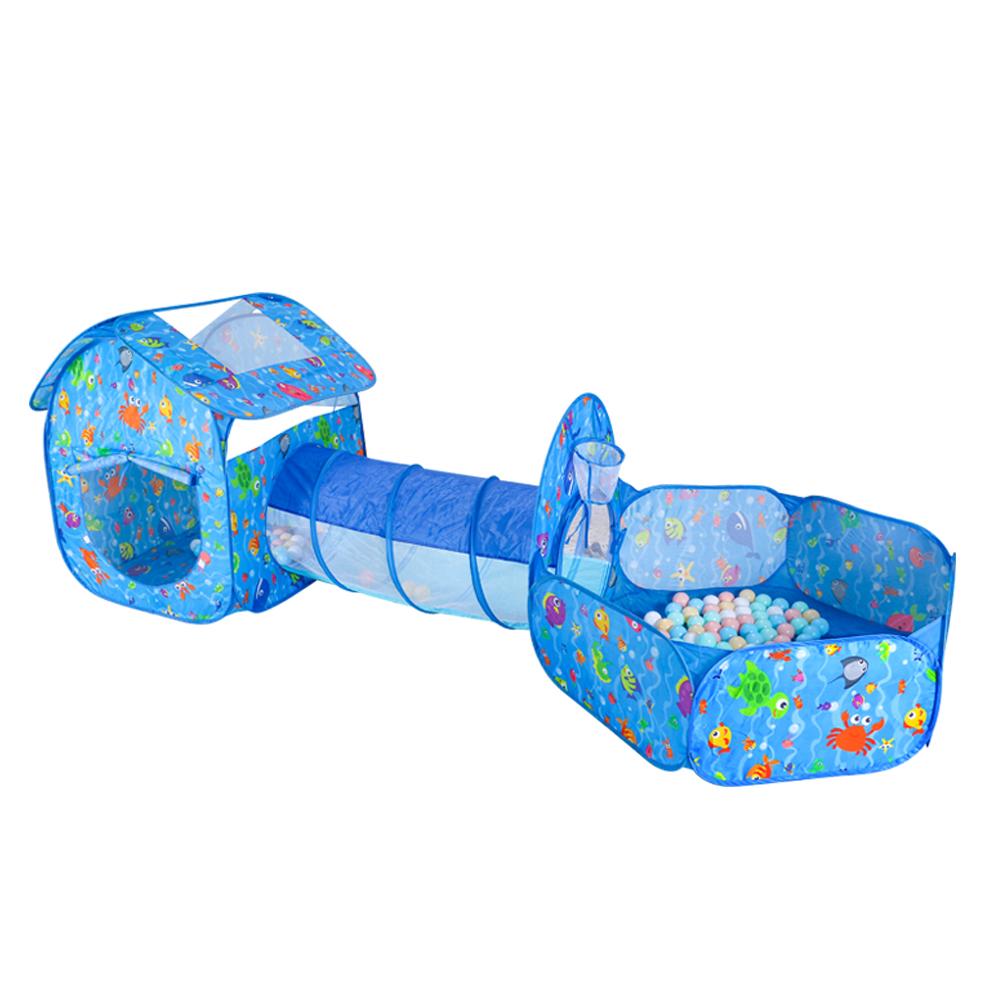 3 Stks/set Kids Tent Huis Spelen Speelgoed Opvouwbare Kinderen Kruipen Tunnel Portable Schieten Oceaan Zwembad Pit Toy Blauw Cartoon Spelen tent