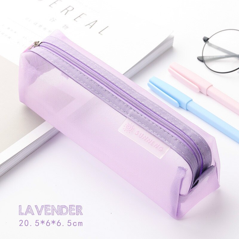 Bolsa de lápices de papelería transparente para examen de estudiante, estuche de bolígrafos de malla de nailon dedicado, bolsa de gran capacidad Unisex, suministros escolares: Purple