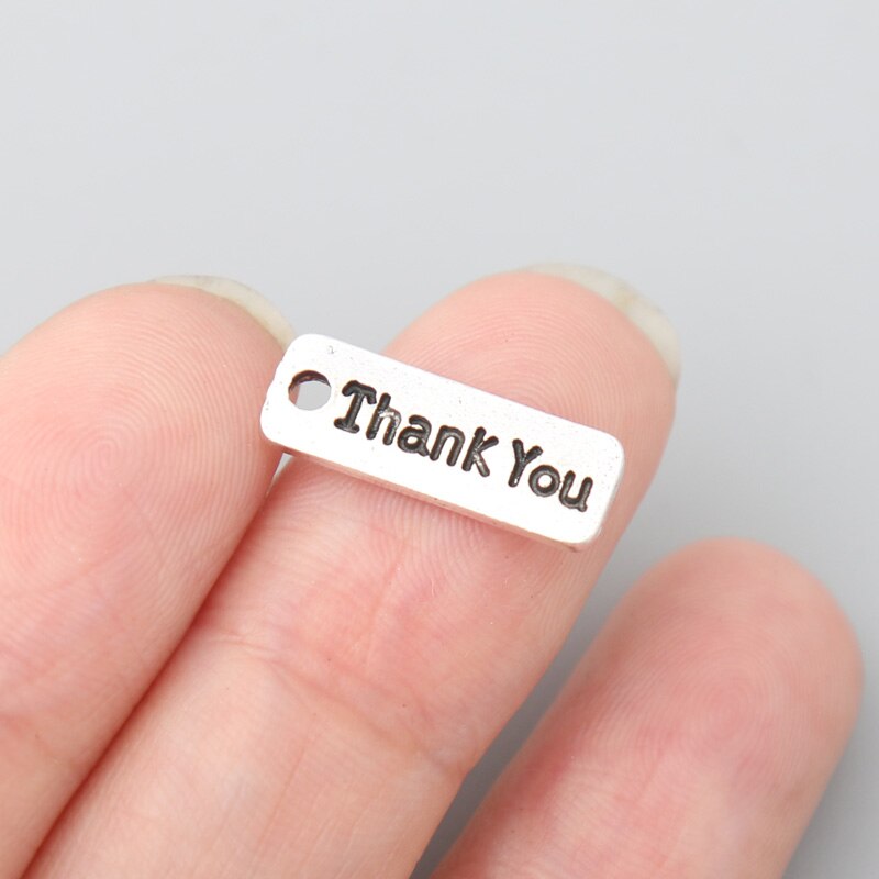 RAINXTAR Alloy 20pcs Thank You Letter Charms Retangle Accessories Charms 7*17mm AAC1448