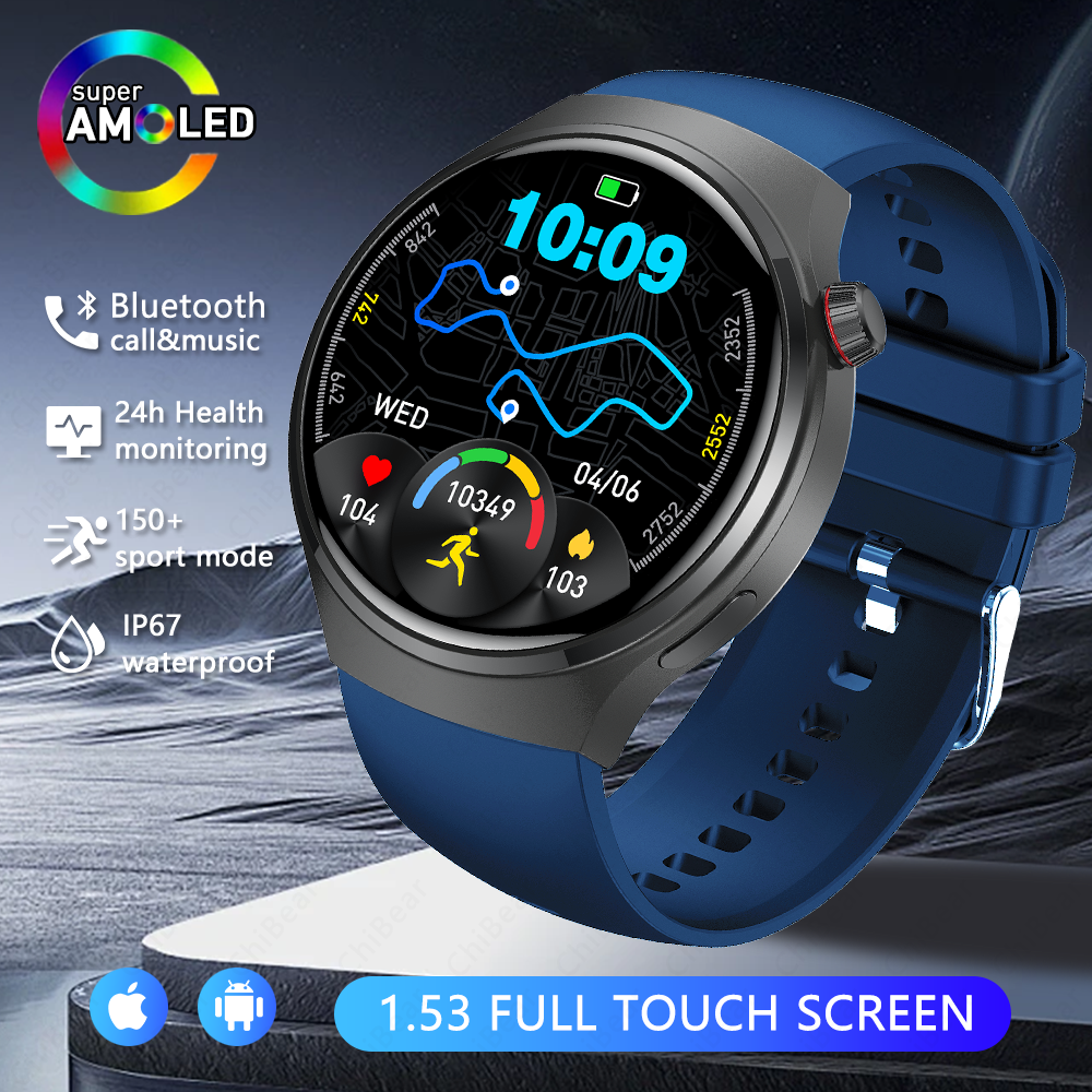 Relógio gt4 relógio inteligente homem mulher 360*360 tela hd freqüência cardíaca150 + modo esportivo bluetooth chamada pista de fitness à prova dwaterproof água smartwatch: Dourado