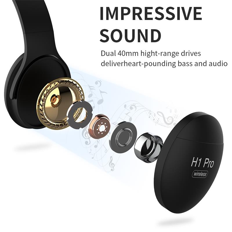 H1 Pro Bluetooth Headphones HiFi Stereo Canceling Gaming Headset Over-ear Noise Wireless Earphone with Mic Support TF Card