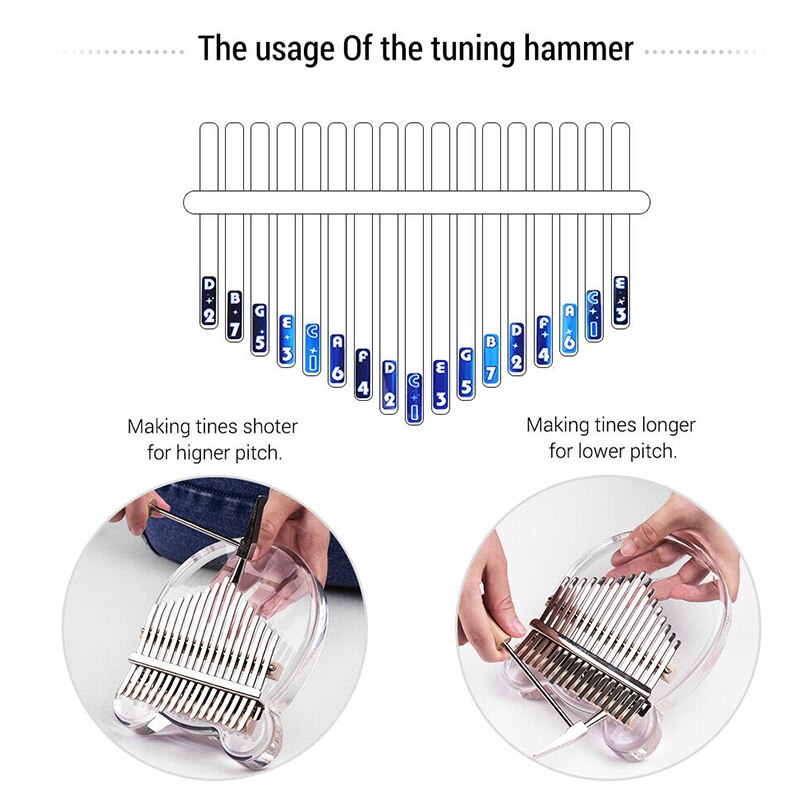 Kalimba 17-Key Thumb Piano Transparante Acryl Kit W/Zak Stickers Hamer BHD2