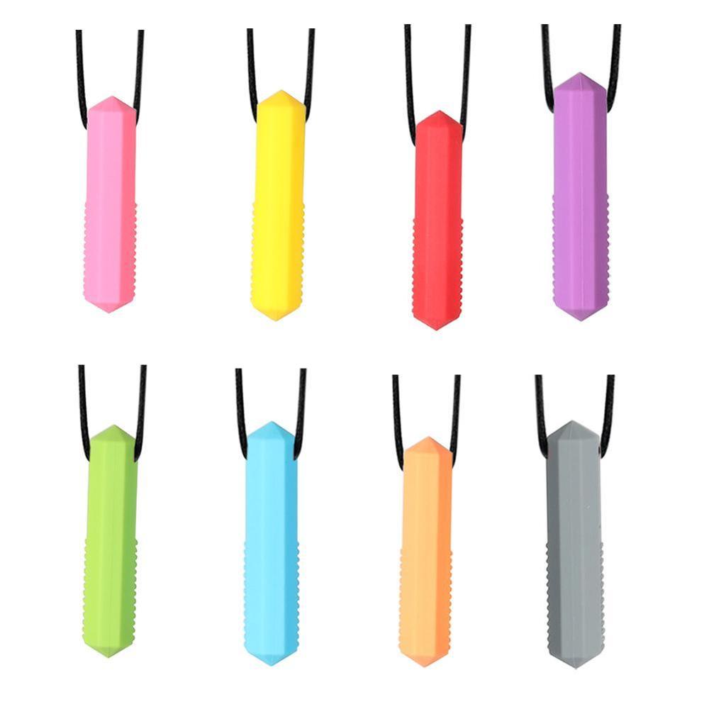 8 colores de silicona de bebé los niños autistas sensorial de dije mordedor collar Molar palo morder Juguetes