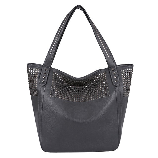 Säck stor väska klassiska nitar handväskor kända märken kvinnor axelväska casual shopping tote hög kapacitet damer crossbody väskor: Mörkgrå