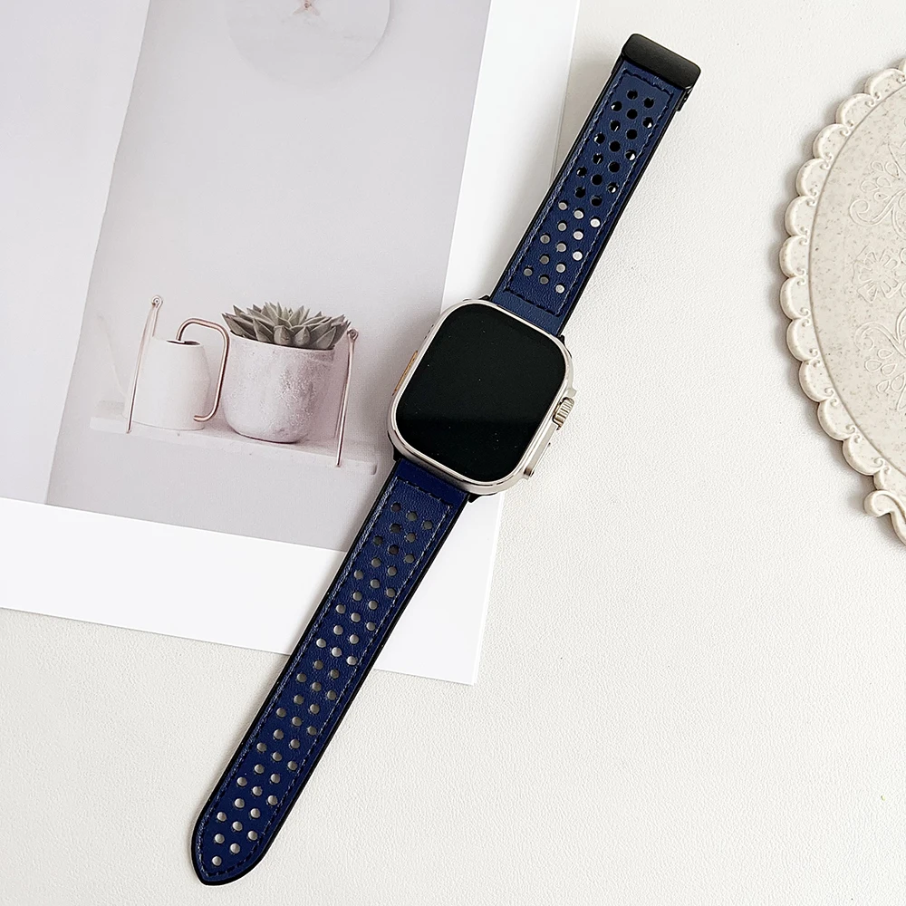 Magnetische band voor Apple Watch 10 Ultra 9 8 7 6 5 4 3 SE Ademende siliconen lederen band iWatch 49 mm 46 mm 42 45 41 mm 44 mm 40 mm: Beige / 14mm