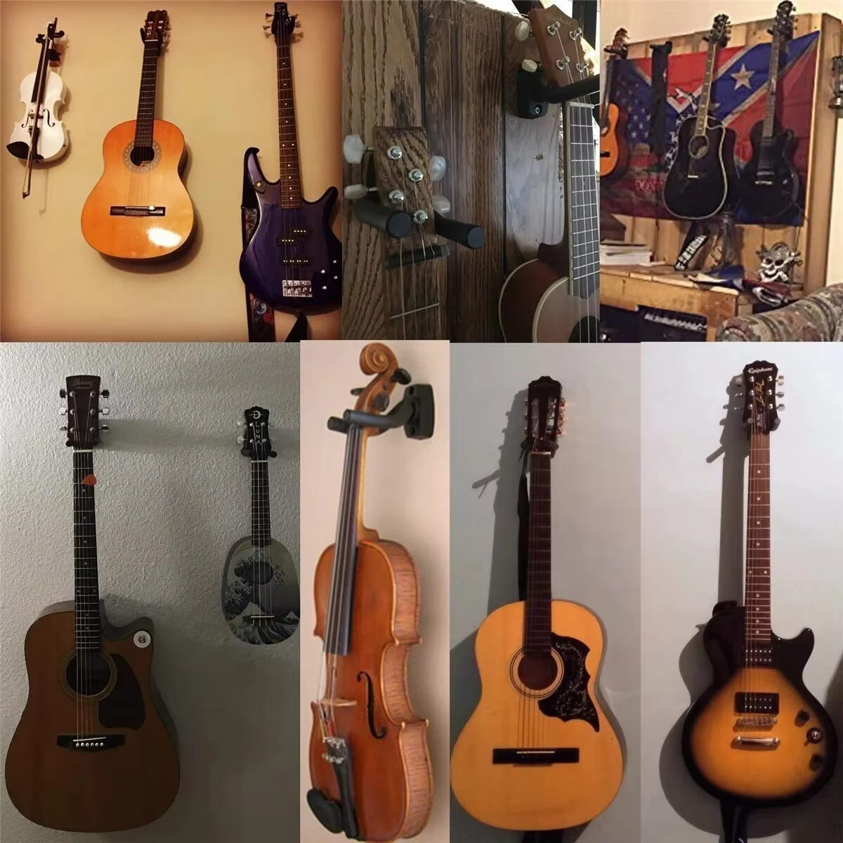 Miwayer-soporte de pared para guitarra, colgador de guitarra negro, gancho de pared para todos los tamaños, guitarras, bajo, mandolina, Banjo, ukelele