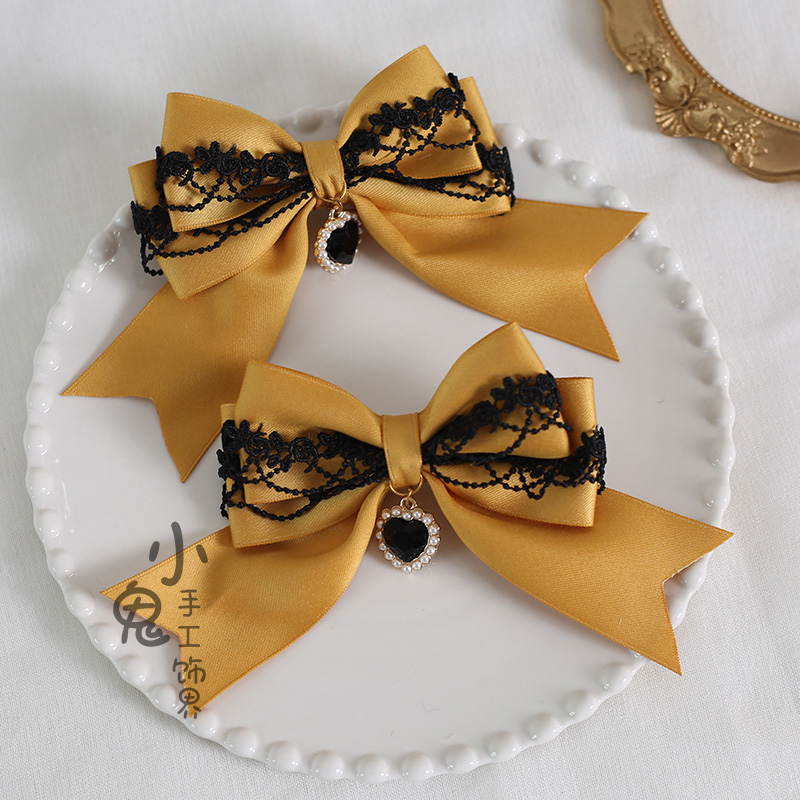 Original Handmade Lolita Dark Halloween Hair Accessories Dark Goth Lace Love Hairpin a Pair of Hairclips: Yellow