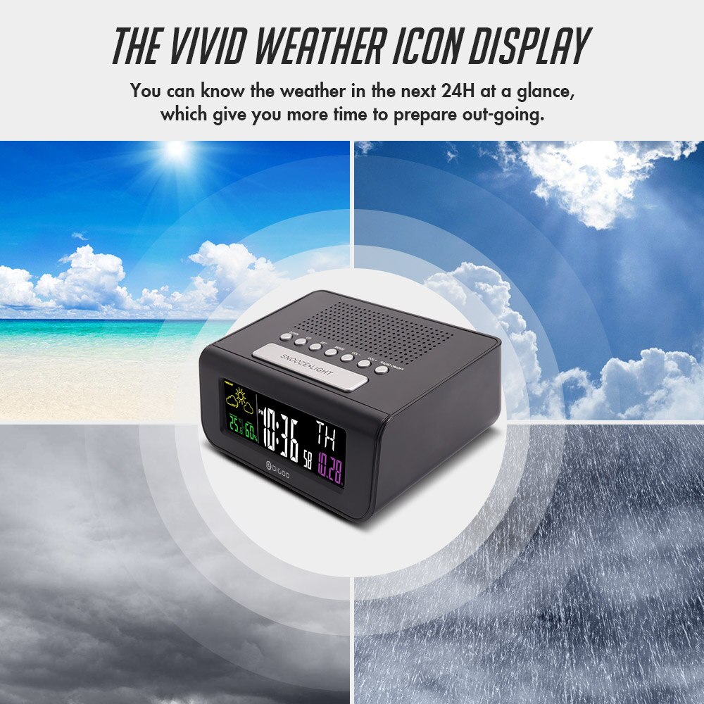 Digoo DG-FR100 sans fil réveil numérique capteur de prévisions météorologiques sommeil avec Radio FM écran coloré multifonctionnel