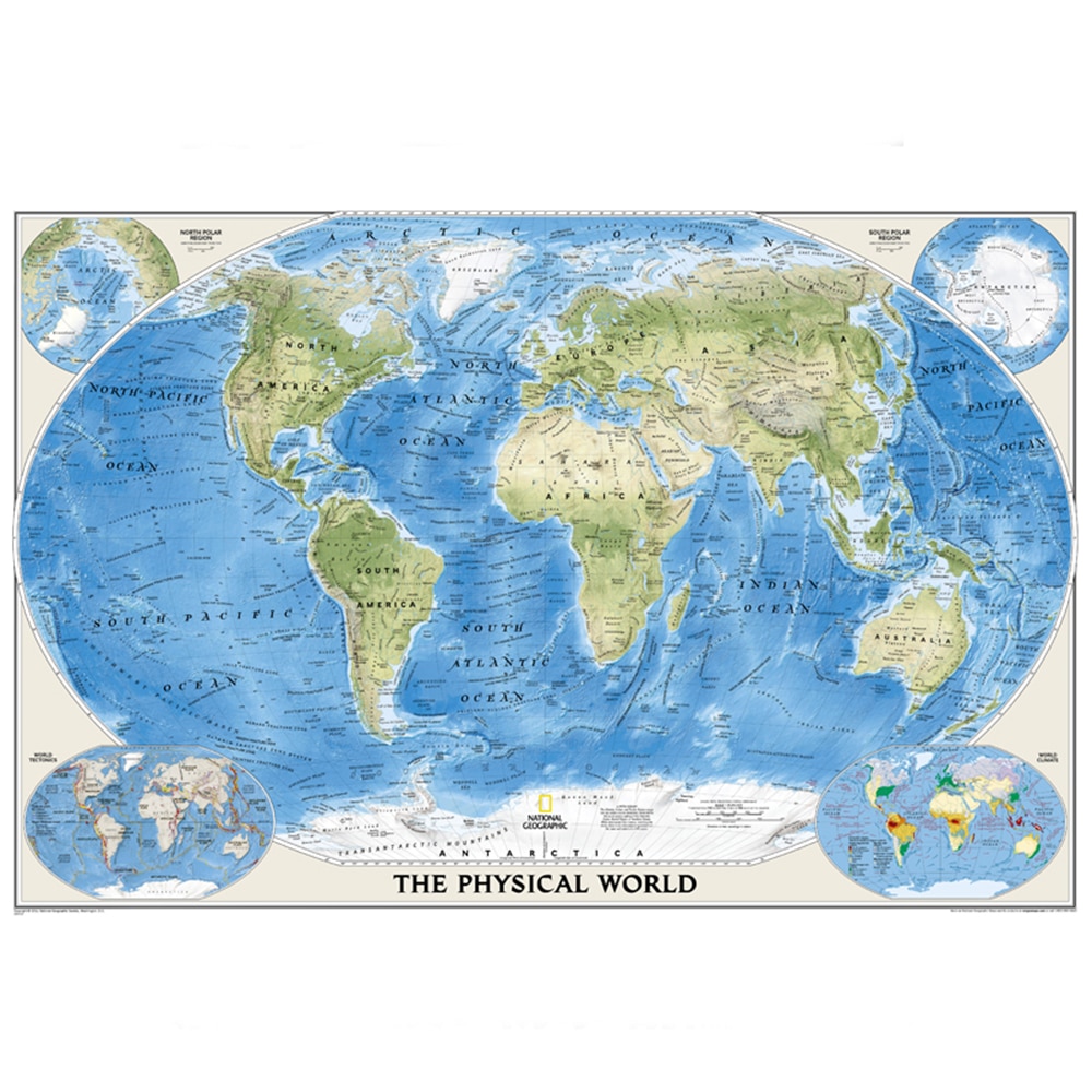 The Physical World Map Poster Size Wall Decoration Large Map of The W 80x53 Waterproof and tear-resistant