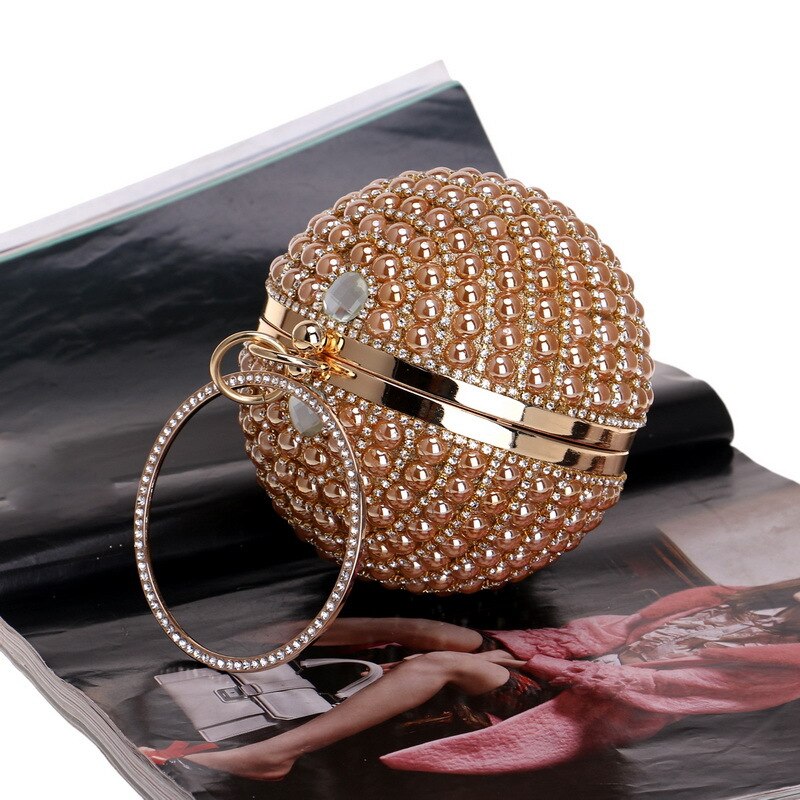 Luxe damestassen balkleurige diamant parel kralen feest avondtassen luxe handgemaakte dames handtas met armband: Goud