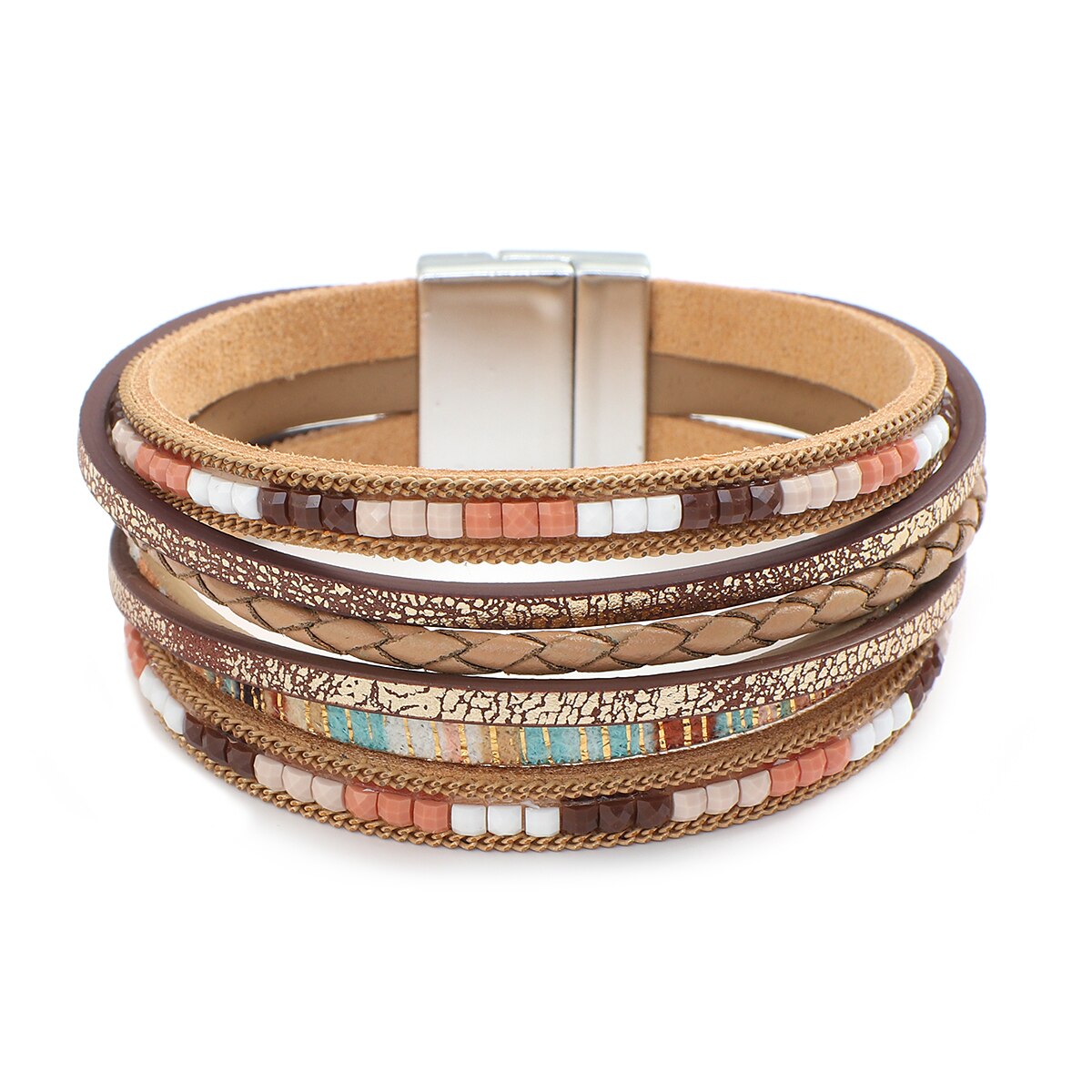 Allyes Bohemian Gevlochten Lederen Armbanden Voor Vrouwen Mode Handgemaakte Strass Bedel Wrap Armband Armband Vrouwelijke Sieraden: Default Title