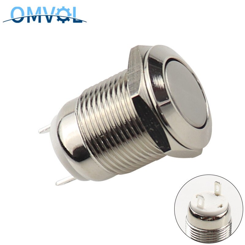 1PC 12mm Waterproof Momentary Round Stainless Steel Metal Push Button Switch Car Start Horn Bell Reset Flat Head &amp; High Head: Flat Head