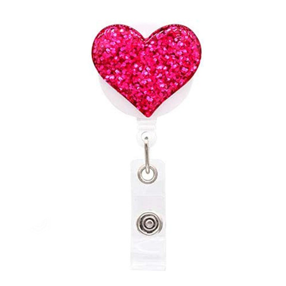 1pc Love Heart Glitter Sequins Badge Reel Retractable Badge Holder Nurse Doctor ID Card Holder Pull Key Chain Office Supplies: rose red