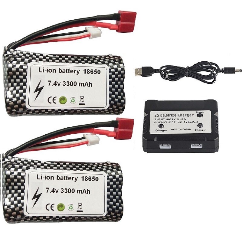 (T) wltoys 10428 12429 12423 12427 12401 12402 12402-A 12402A Parti di Automobili del RC 7.4V 3300MAH Batteria lipo 2S 18650: Blu