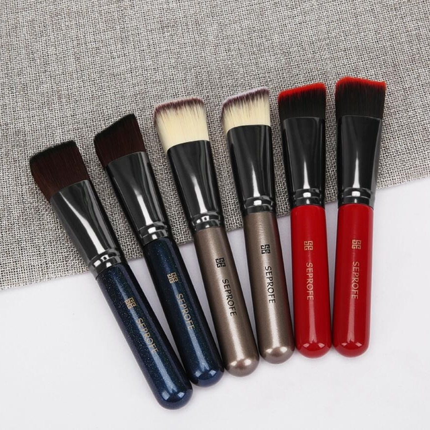 Juego de brochas de maquillaje base , 1 unidad, cabeza plana inclinable, corrector de mango pintado de madera y metal, herramientas de maquillaje