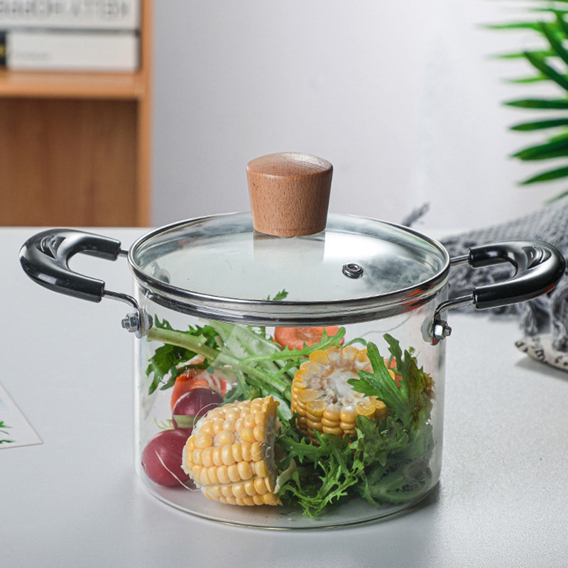 Soup Pot Health Pot Kitchen Fire Explosion Proof Transparent Glass Pot Double Handle High Borosilicate Glass Pot