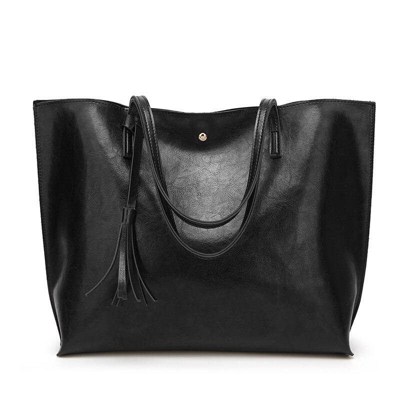 Bolso de mano de piel sintética con grande para mujer, bandolera de piel sintética con cera de aceite, borla, 01-SB-ylssst: 4