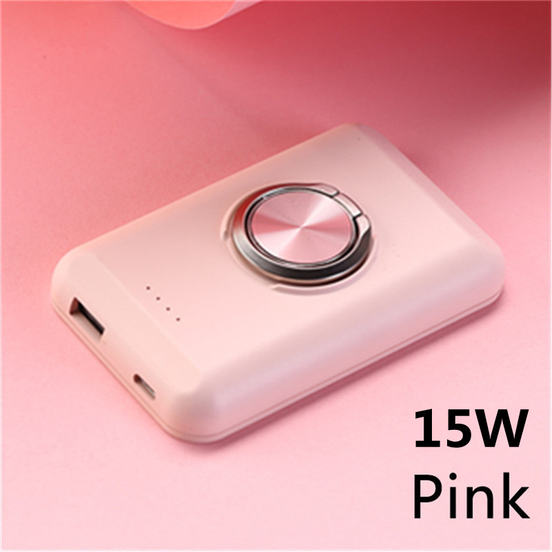 Power Bank magnetico 5000mAh staffa ad anello per Apple iPhone 13 Xiaomi Huawei Samsung 15W caricabatterie Wireless portatile a ricarica rapida: Pink 15W