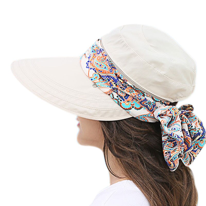 Kvinner sommerhatter solskjerm lue sammenleggbar anti-uv utendørs strand sport hatt: Beige