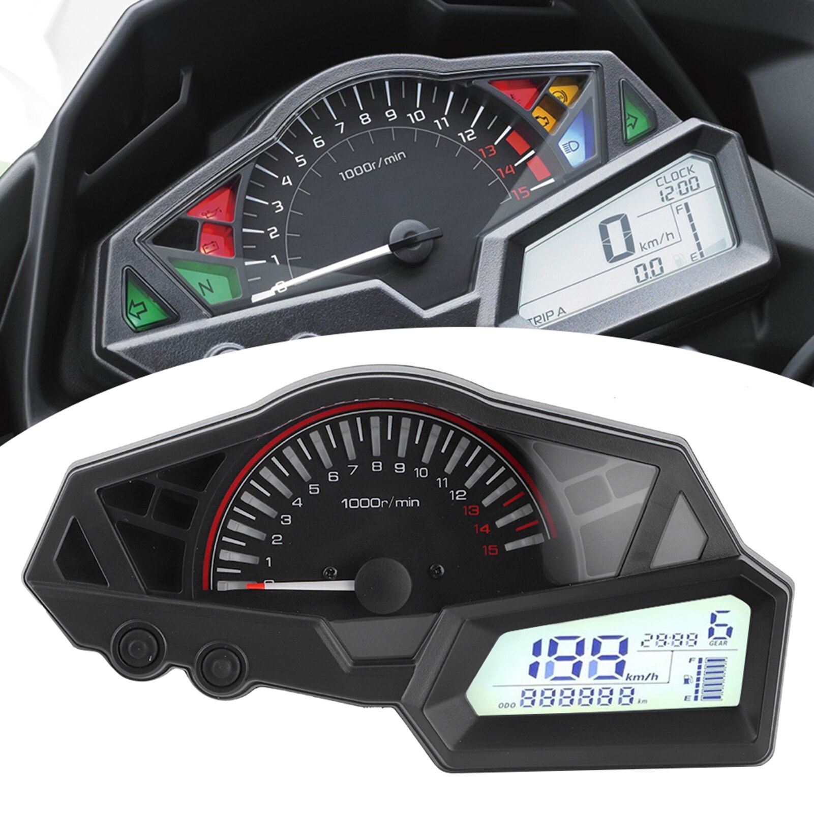 LCD Motorcycle Odometer Speed Fuel Gauge 15000RPM Fit for KAWASAKI NINJA 300/EX300/300SE