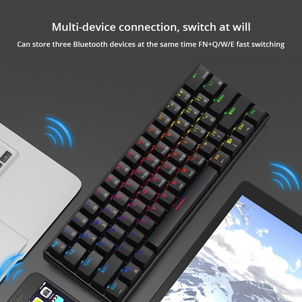 Ajazz I610T Rgb Bluetooth Toetsenbord Draadloze Dual-Mode Mechanische Toetsenbord Rgb Backlight 61 Sleutel 1000mA Oplaadbare Batterij