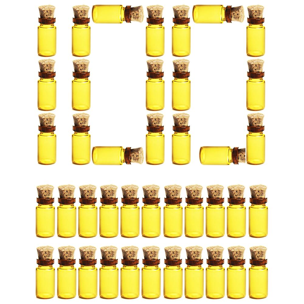100Pcs 11*22 Mm 1 Ml Mini Glazen Flessen Lege Lekvrij Essentiële Olie Flessen Sample Potjes Met Kurk stoppers-Bruin