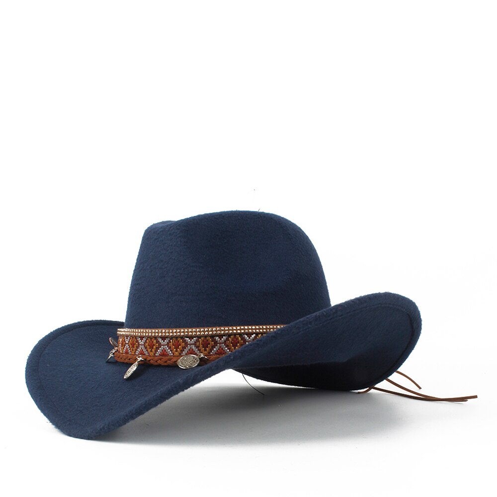 Western Cowboy Hoed Voor Kind Roll-up Rand Jongen Meisje Tovenaar Outblack Sombrero Hombre Jazz Cap Maat 52 -54: Dark Blue