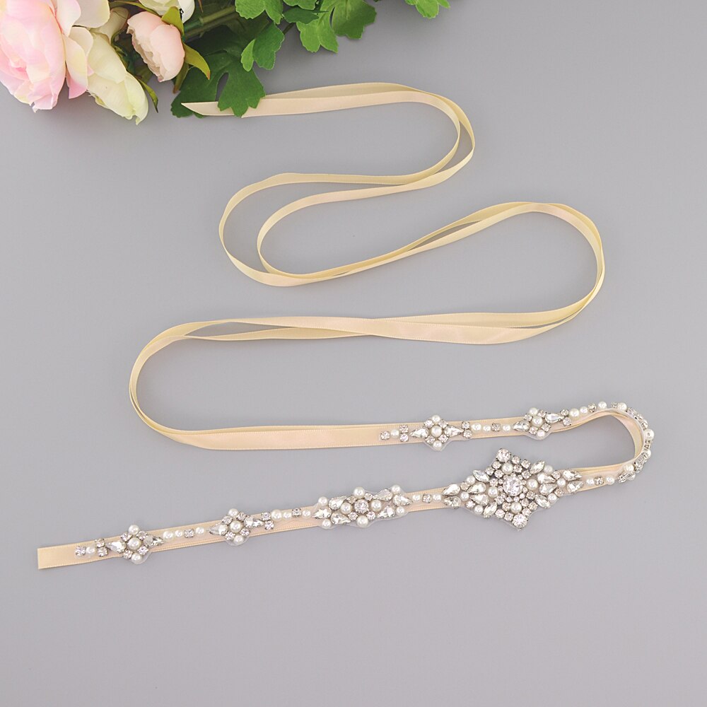 ZMS357 Wedding Luxury Diamond Belt for Dresses Female Crystal Rhinestone Applique Women's Belts Bride's Accessories: champagne