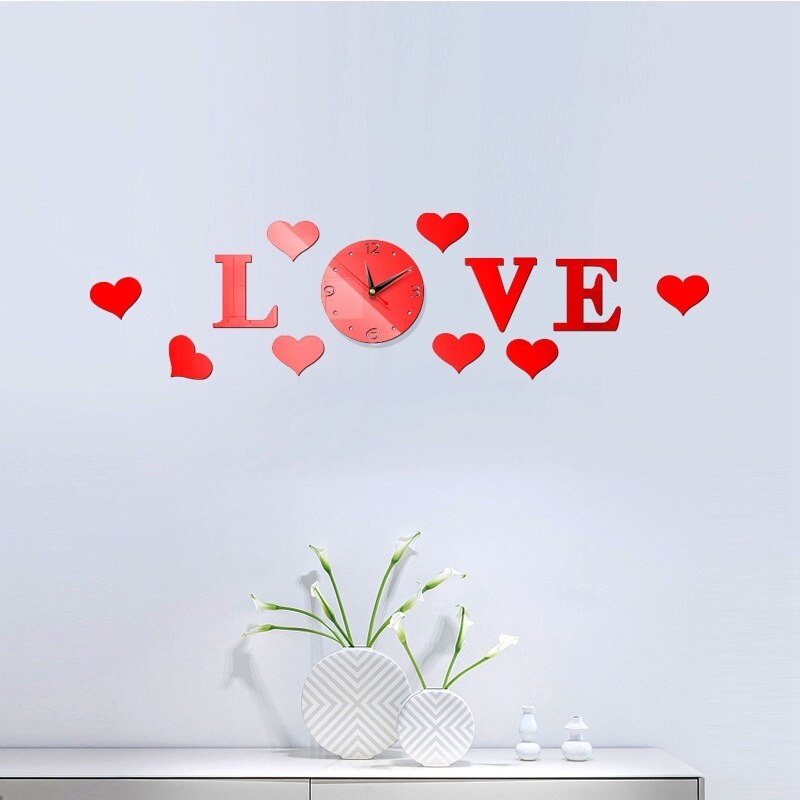 Modern Mini DIY Large Wall Clock Sticker Mute Digital 3D Big Wall Clocks Living Room Home Office Decor Christmas: Red