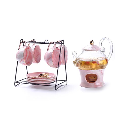 Blomsterte 6 koppar set , 2 koppar kaffekopp, enkel bubbelkokt frukt te tekanna 4 koppar set kaffekoppar set tekopp