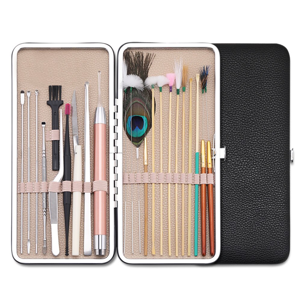 23 Stuks Ear Cleaning Tools Oorsmeer Verwijderen Kit Oor Pick Set Oorsmeer Remover Lepel Oorverzorging Gereedschap Volwassen Earpick Met led Licht: Black