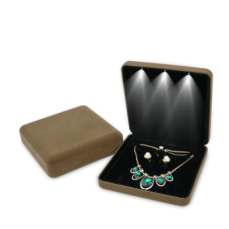 18X18X4.4 Cm Fluwelen Led Sieraden Doos Ketting Earring Ring Box Sieraden Set Display Storage Case