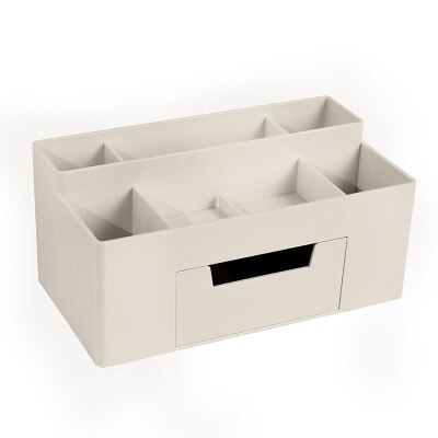 Soporte cuadrado de plástico para bolígrafo organizador de escritorio, caja de almacenamiento de cosméticos, soporte multifuncional para lápices con pequeño contenedor de cajón: C