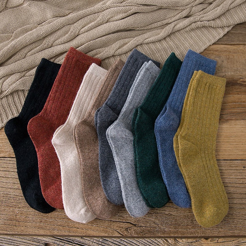 Chaozhu Herfst Winter Wol Dikker Warm Basic Effen Kleuren Sokken Rib Losse Gestapelde Basics Sokken Vrouwen