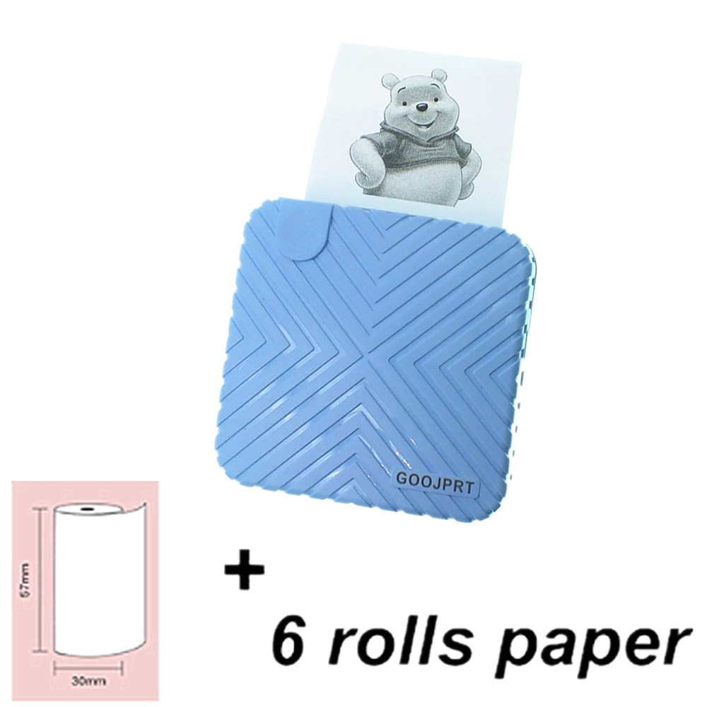 Peripage 58mm mini lomme trådløs printer bluetooth fotoprinter 4.0 til android ios mobiltelefon: Blå 6 papir hvid