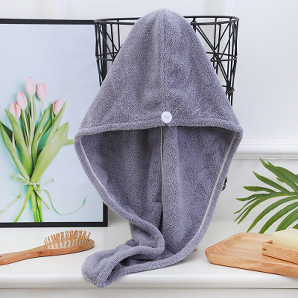 2 stuks koraal fleece effen dames droog haar mutsen dames absorberend snel drogend lang haar absorberende handdoek verpakking tulband douchemuts: Grijs