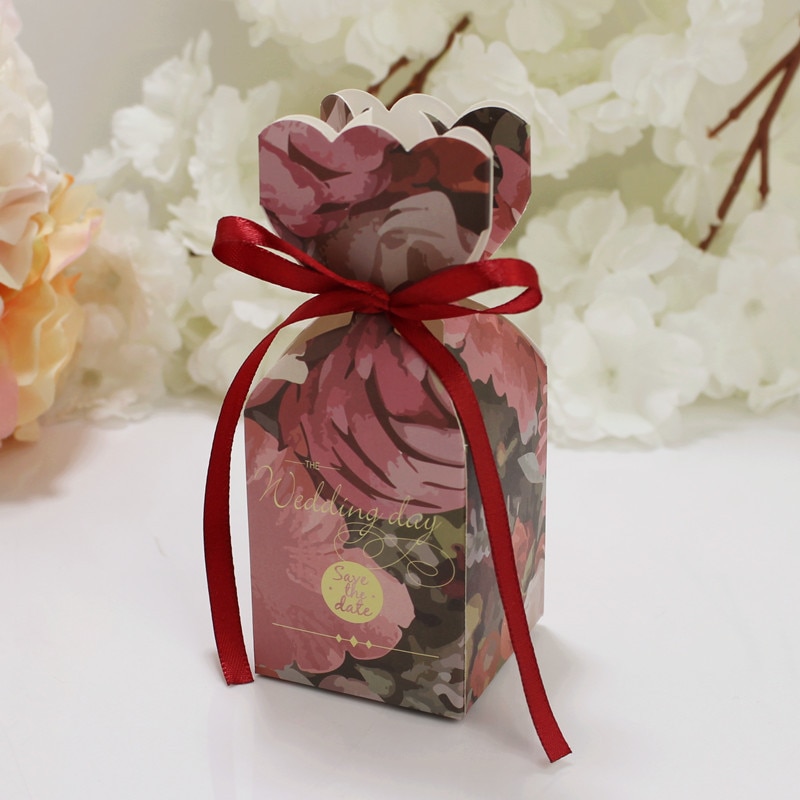 Boîte à dragées de Mariage 5 pièces | Papier d'emballage de chocolat, motif fleur, décoration de réception de Mariage, pour anniversaire Mariage