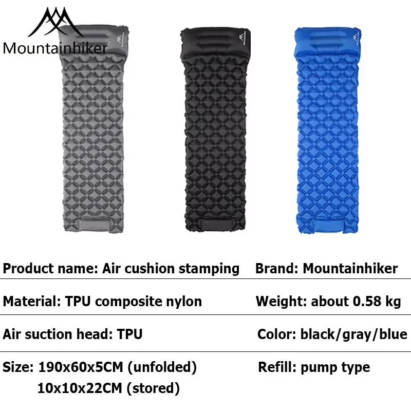 MOUNTAINHIKER Outdoor Stamped Air Cushion Sleeping Pad Camping Inflatable Mattress with Pillow Travel Mat Folding Bed for Hiking