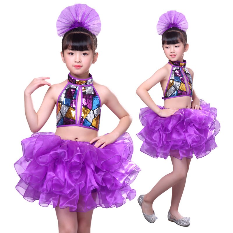 Kinderen Jazz Dans Kostuums Kinderen Latin Moderne Shows Pailletten Meisjes Dansen Tutu Kostuums
