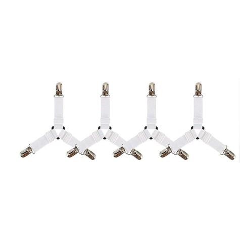 4Pcs/lot Bed Sheet Fasteners Holder Gadgets for Bed Sheet Organizer Mattress Cover Clip For Home Elastic Straps Adjustable Clips: WHITE