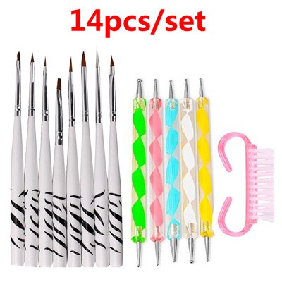 Pincéis de unhas conjunto para manicure unha arte escova pintura caneta gel unha polonês ferramentas remover a poeira limpeza unhas escova ferramentas: Style K