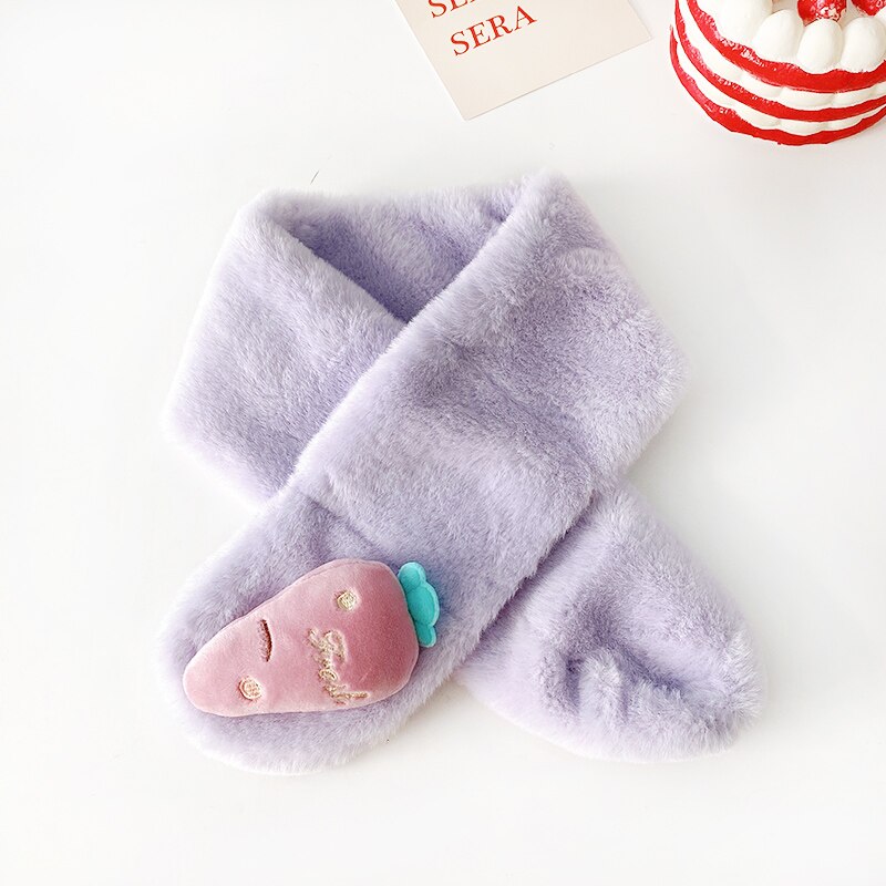 Unisexe printemps hiver enfants mignon fausse fourrure fruits lapin en plein air garder au cou écharpe bébé garçons filles doux foulards pour les enfants: Purple carrot