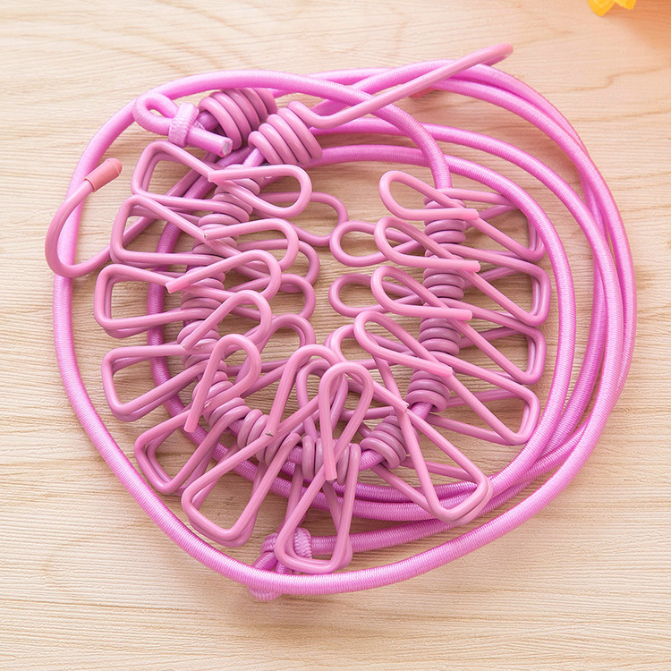 Corde à linge Portable avec 12 Clips (rétractable), corde à vêtements, support de séchage, corde à linge en tissu pour l'extérieur: Rose